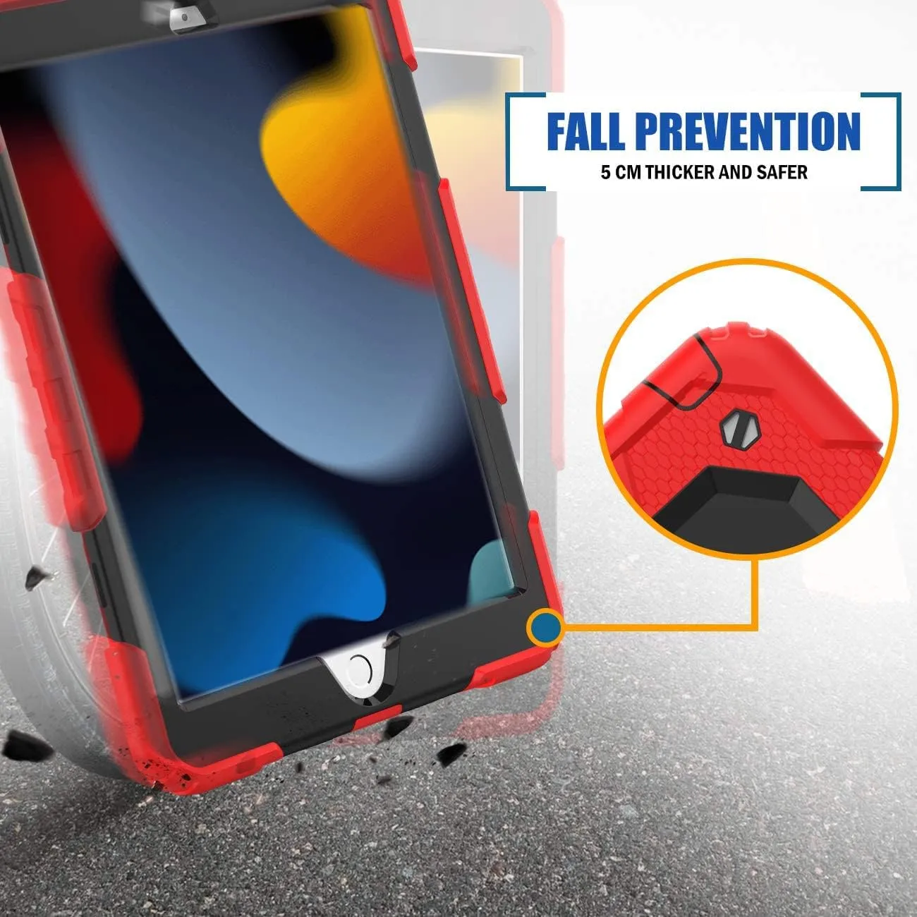 DUNNO for iPad 9th 8th 7th Generation Case(10.2 Inch, 2021/2020/2019), Shockproof iPad 10.2 Case with Screen Protector & 360° Rotating Kickstand & Shoulder Strap for iPad 10.2 Inch (Red/Black)