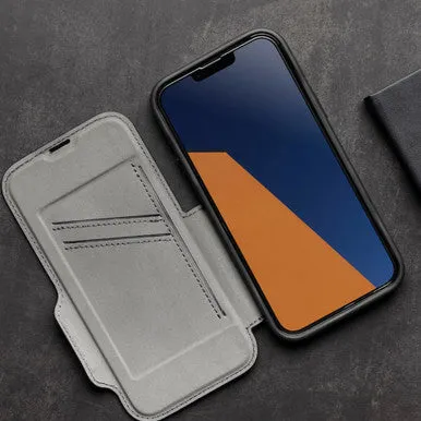 EFM Monaco Leather Wallet Case Armour with D3O 5G Signal Plus - For iPhone 13 Pro (6.1" Pro) - Black/Space Grey