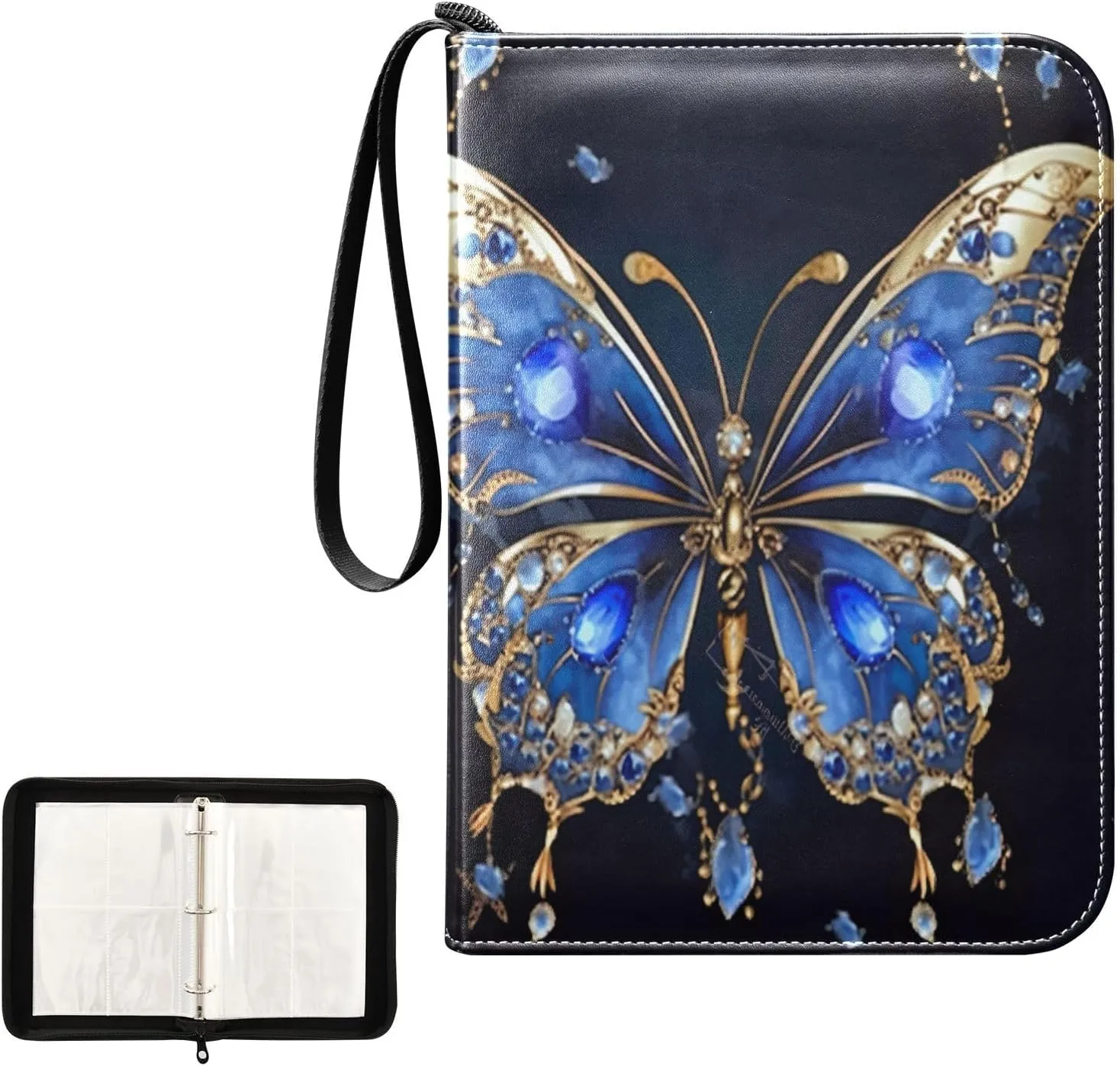 Elegant Butterfly Card Binder 4 Pocket Trading Card Album Fits 400 Sports/Game Cards, PU Cover 3 Ring Card Collection with 50 Removable Sleeves