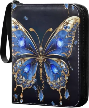Elegant Butterfly Card Binder 4 Pocket Trading Card Album Fits 400 Sports/Game Cards, PU Cover 3 Ring Card Collection with 50 Removable Sleeves