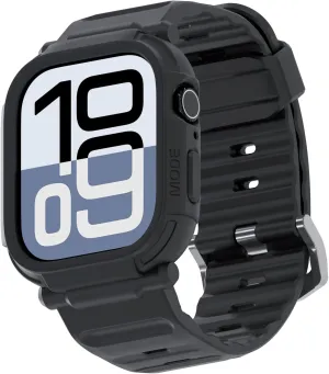 elkson Bands Case for Apple Watch Series 10 46mm for Men, Rugged Heavy Duty Bumper Tactical Strap Quattro Pro 2.0 Series for iWatch, Military Grade Durable Protective Cover, Shock Proof, Black