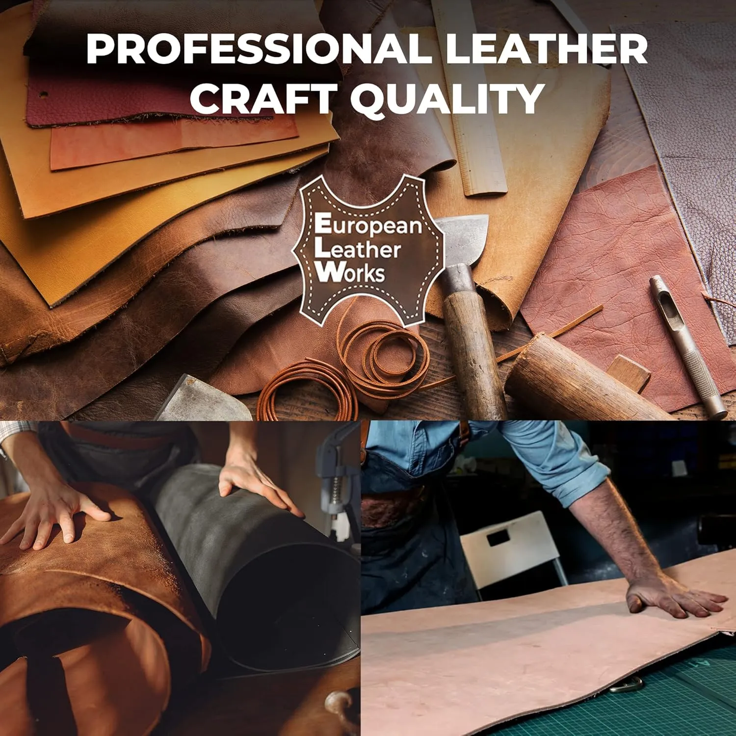 ELW Vegetable Tanned Leather 8-9 Oz. (3.2-3.6mm) Thickness | Pre-Cut 12"x24" | Tooling Leather Cowhide - Full Grain Leather Good for Crafting, Saddlery, Home Decor, Holsters, Knife Sheaths, Stamping