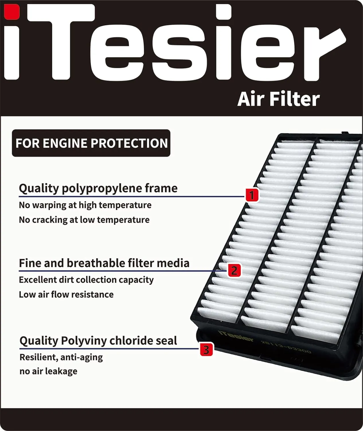 Engine Cabin Air Filter kit for Pilot (2016-2022), Ridgeline (2017-2025), Passport (2019-2025), MDX 3.0L/3.5L (2016-2020), Replaces 17220-5J6-A10, 80292-SDA-A01