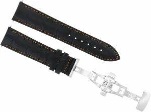 Eparts 18mm Leather Watch Band Strap Compatible With 35mm Longines Conquest Deployment Black With Orange Stitching