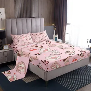 Erosebridal Cowgirl Boots Full Size Sheets Kawaii Pink Bow Tie Bed Sheets Set Kids Rustic Brown Cowhide Sheet Set for Girls Teens Cute Groovy Flowers Flat Fitted Sheet Bedroom Decor