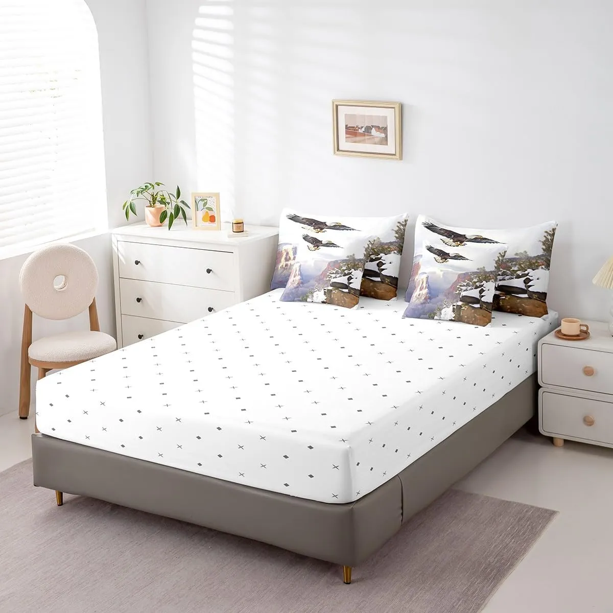 Erosebridal Eagle Bedding Set Twin 7 Piece,Flying Eagle Comforter Set with Bird Sheets for Kids Boys Nature Mountain Bed in A Bag with Pillow Cases and Covers,Reversible Bed Set