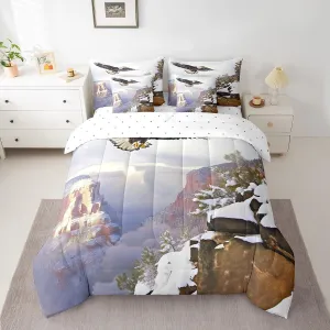 Erosebridal Eagle Bedding Set Twin 7 Piece,Flying Eagle Comforter Set with Bird Sheets for Kids Boys Nature Mountain Bed in A Bag with Pillow Cases and Covers,Reversible Bed Set