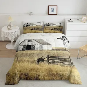 Erosebridal Farmhouse Comforter Set Queen Size Rustic Barn Bedding for Kids Adults Country Landscape Windmill Room Decor Horizontal Bedding Comforter Sets Countryside Rural Nature Cene Duvet Insert