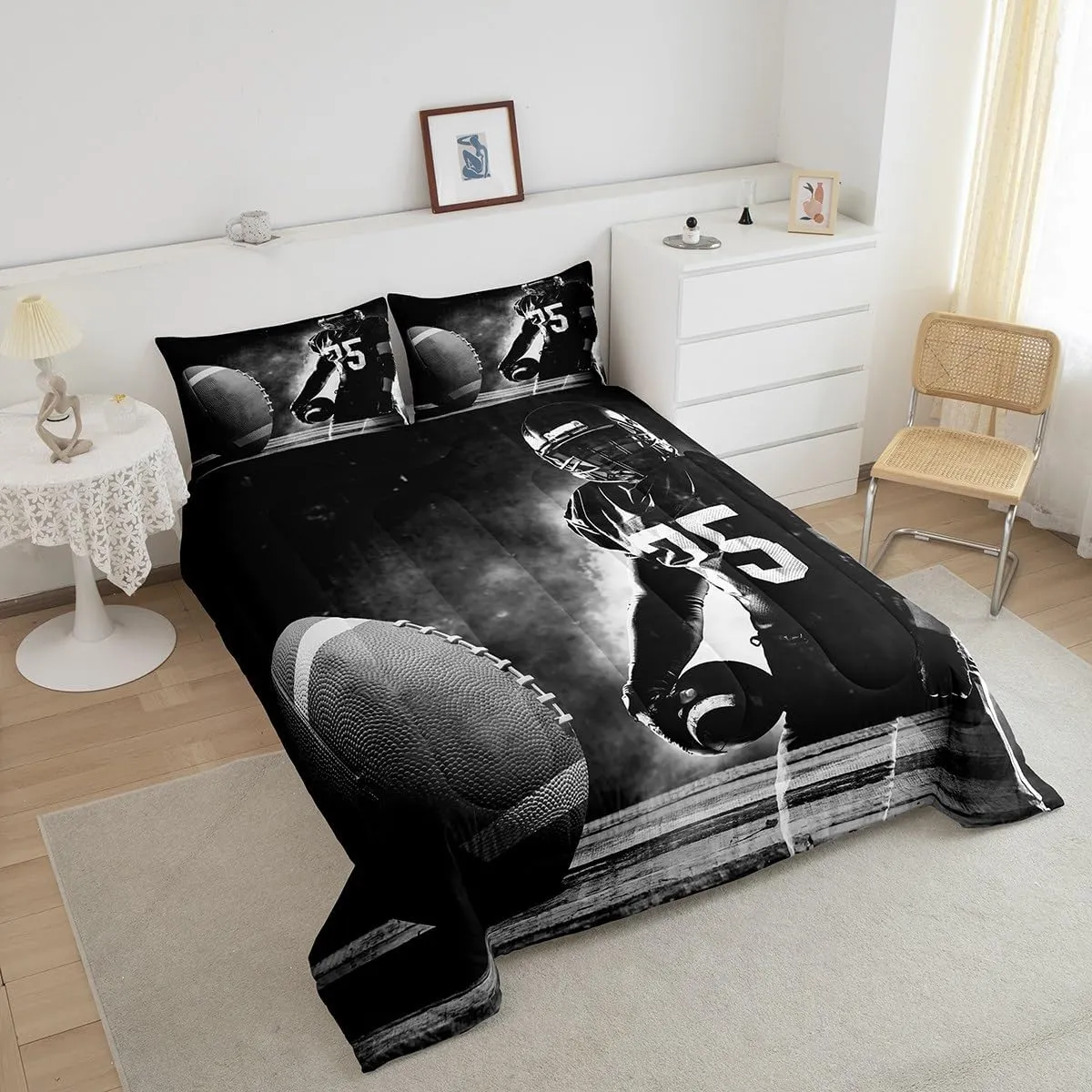 Erosebridal Football Down Comforter for Kids Boys Girls Teens Sports Theme Comforter Set Soccer Pattern Duvet Insert Football Match Bedding Set Youth Bedroom Decor Quilted with 2 Pillowcase,Full