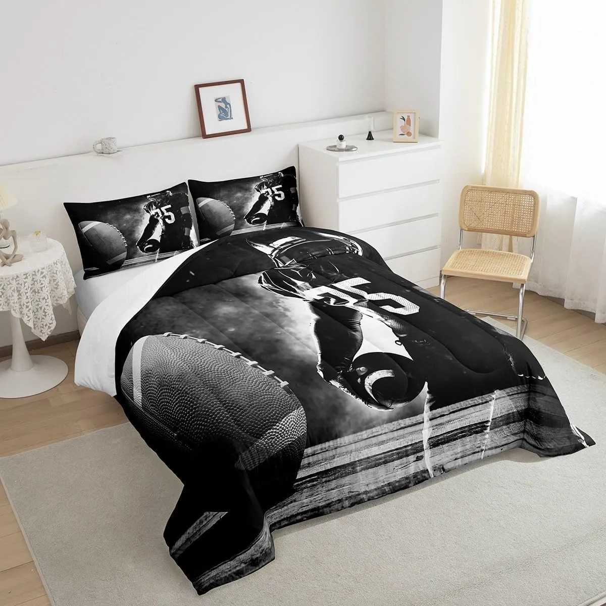 Erosebridal Football Down Comforter for Kids Boys Girls Teens Sports Theme Comforter Set Soccer Pattern Duvet Insert Football Match Bedding Set Youth Bedroom Decor Quilted with 2 Pillowcase,Full