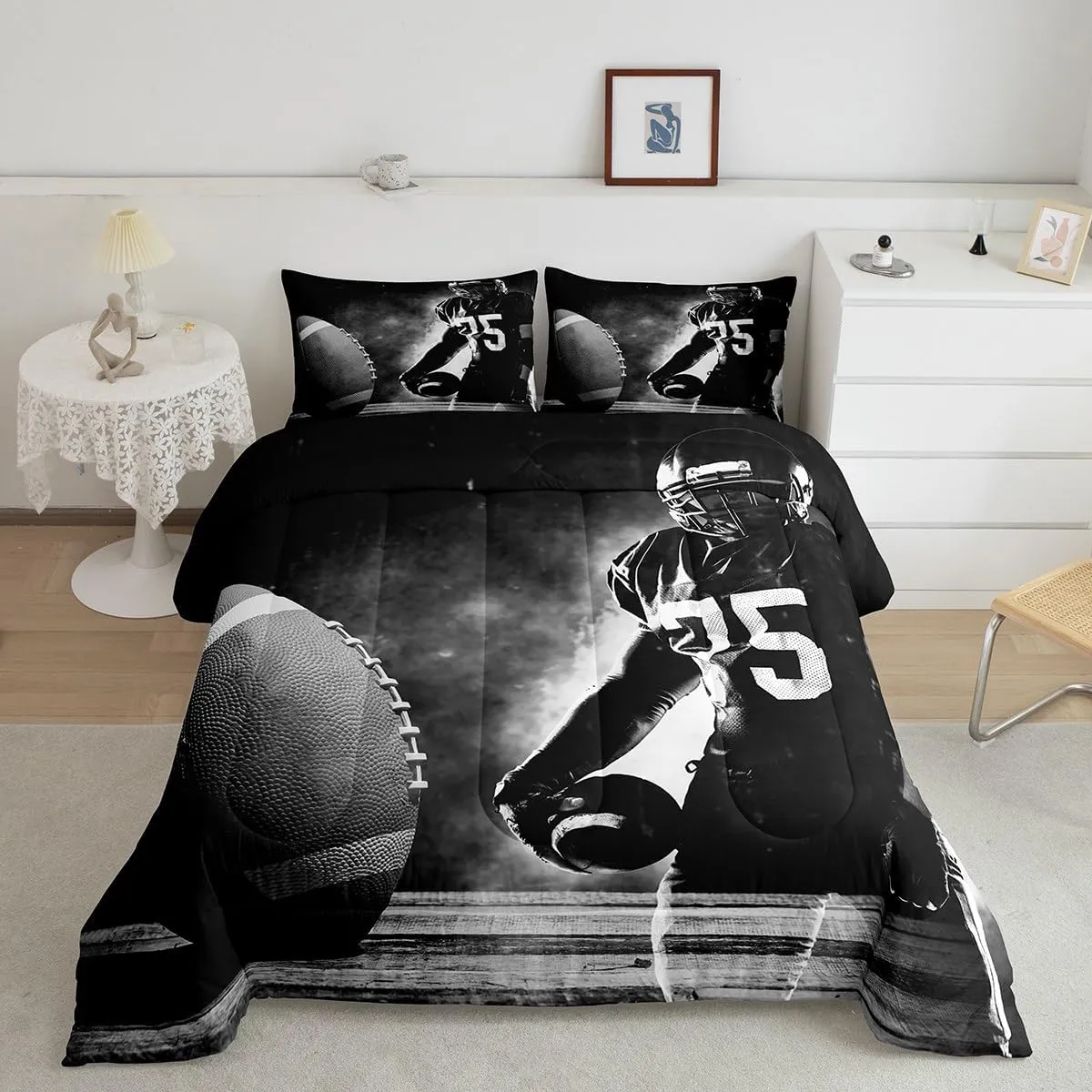 Erosebridal Football Down Comforter for Kids Boys Girls Teens Sports Theme Comforter Set Soccer Pattern Duvet Insert Football Match Bedding Set Youth Bedroom Decor Quilted with 2 Pillowcase,Full