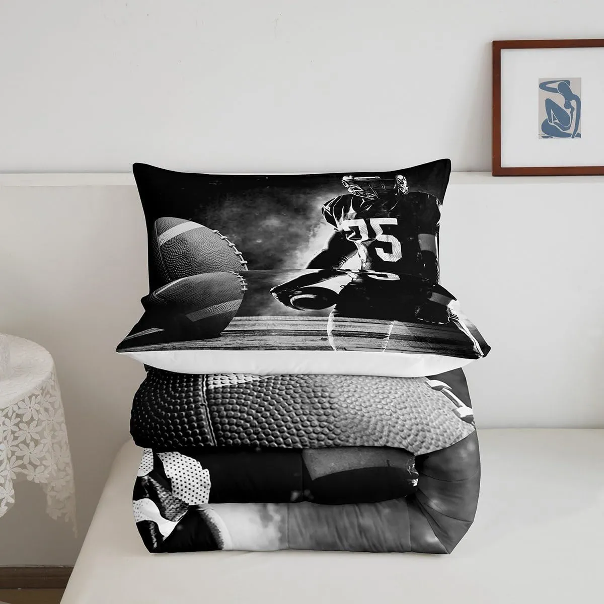 Erosebridal Football Down Comforter for Kids Boys Girls Teens Sports Theme Comforter Set Soccer Pattern Duvet Insert Football Match Bedding Set Youth Bedroom Decor Quilted with 2 Pillowcase,Full