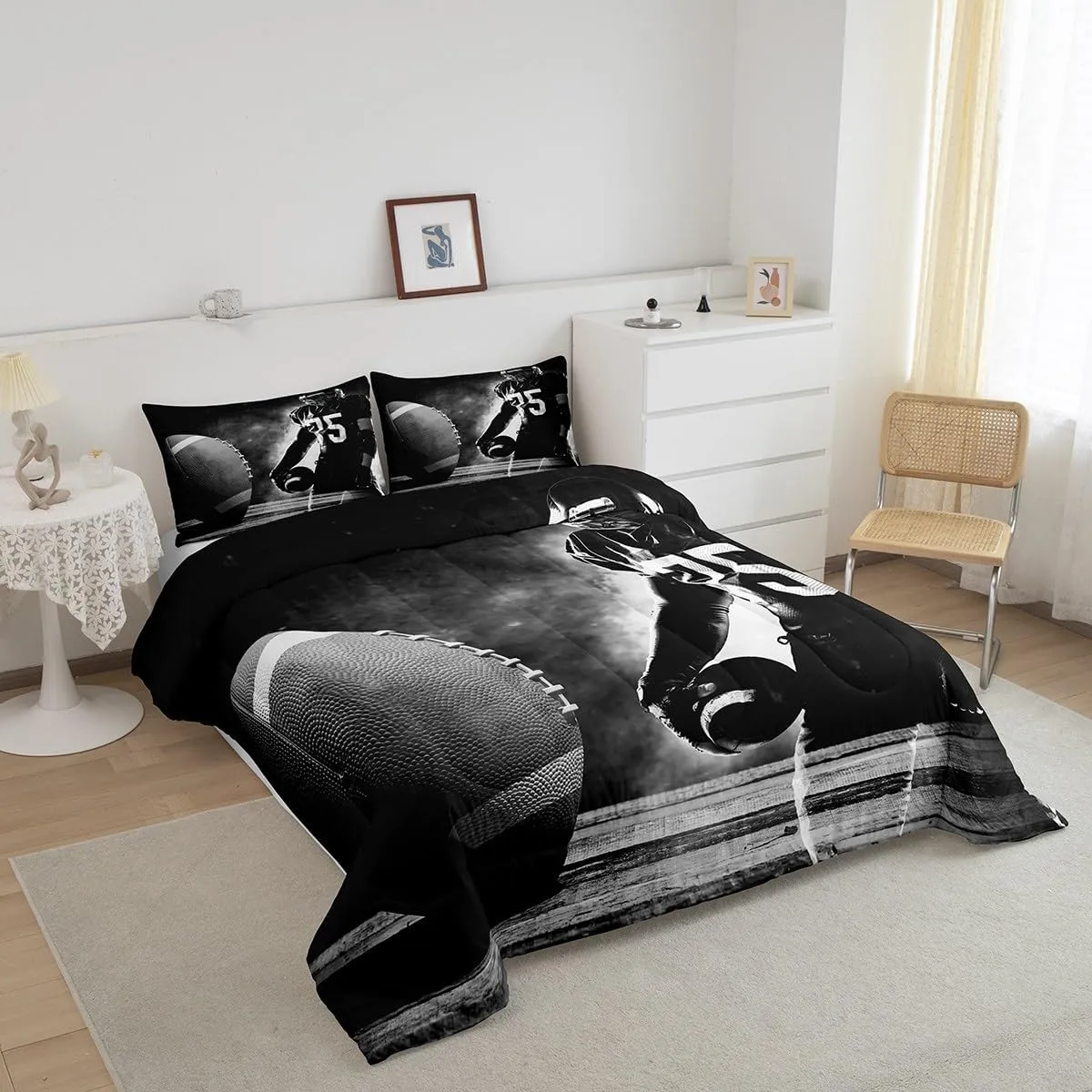 Erosebridal Football Down Comforter for Kids Boys Girls Teens Sports Theme Comforter Set Soccer Pattern Duvet Insert Football Match Bedding Set Youth Bedroom Decor Quilted with 2 Pillowcase,Full