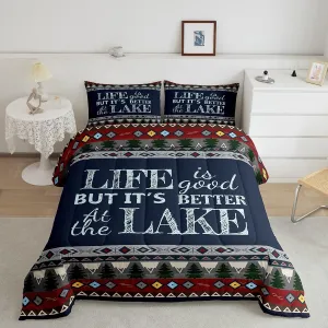 Erosebridal Lake Comforter Set for Kids Teens Youth,Lake House Western Aztec Bedding Full,Southwest Woodland Tree Bedding Comforter Sets,Retro Farmhouse Tribal Duvet Insert with 2 Pillowcases