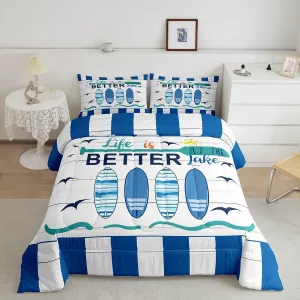 Erosebridal Nautical Comforter Set for Kids Boys Girls,Blue White Ocean Bedding Full,Hawaii Surfboard Bedding Comforter Sets,Rustic Lake House Paddle Duvet Insert with 2 Pillowcases Camper Gift