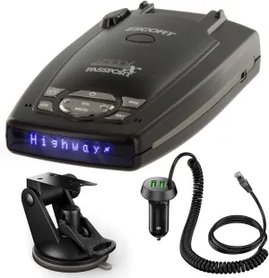 Escort Passport 9500iX Radar Detector (Black) Bundle: Comes with Dual-USB Car Charger Power Cord & Suction Cup Mount - Long-Range Radar Detector with Fewer False Alerts & Voice Alerts (Renewed)