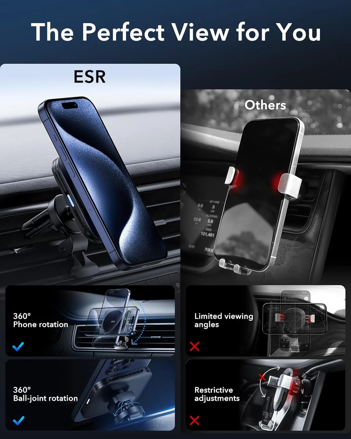 ESR for Qi2 15W MagSafe Car Mount Charger, Qi2-Certified MagSafe Car Charger, Air Vent/Dashboard Magnetic Wireless Phone Holder Mount for iPhone 16/15/14/13/12, Galaxy S25, Fast Charging, Black