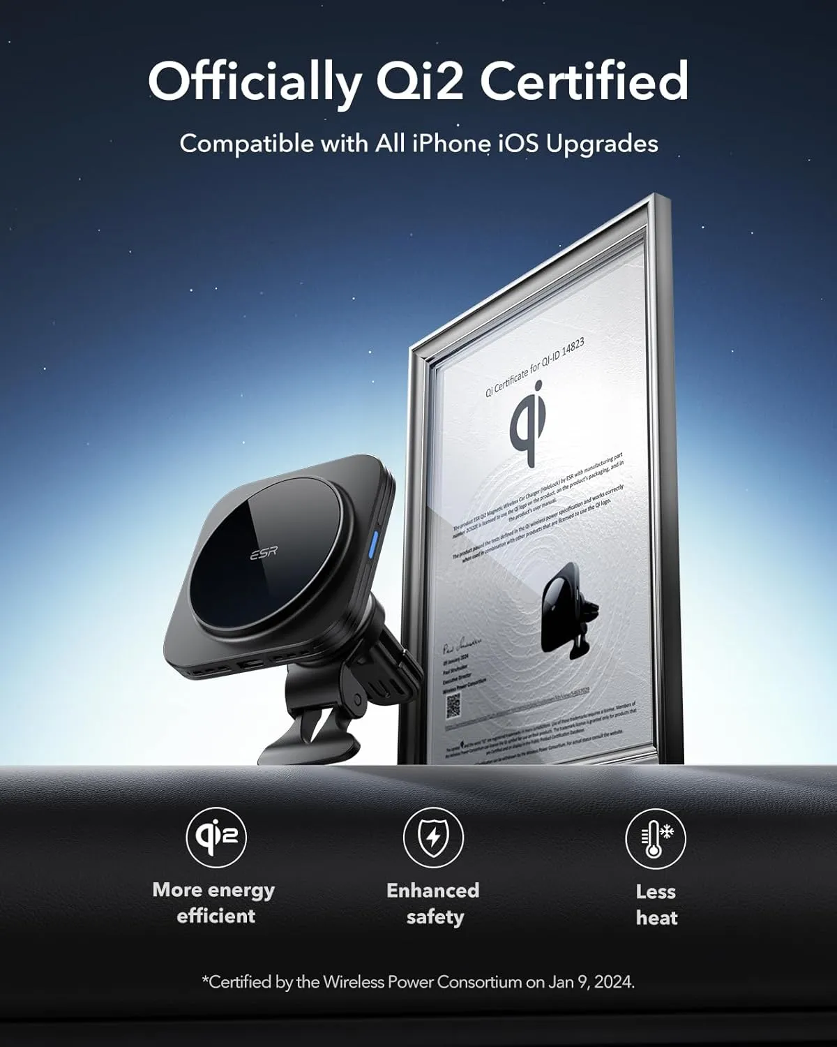 ESR for Qi2 15W MagSafe Car Mount Charger, Qi2-Certified MagSafe Car Charger, Air Vent/Dashboard Magnetic Wireless Phone Holder Mount for iPhone 16/15/14/13/12, Galaxy S25, Fast Charging, Black