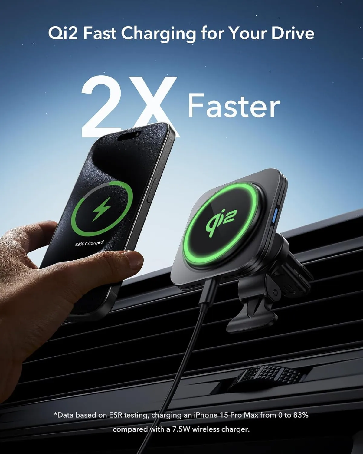 ESR for Qi2 15W MagSafe Car Mount Charger, Qi2-Certified MagSafe Car Charger, Air Vent/Dashboard Magnetic Wireless Phone Holder Mount for iPhone 16/15/14/13/12, Galaxy S25, Fast Charging, Black
