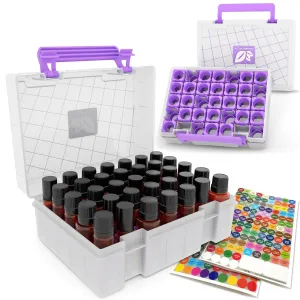 Essential Oil Organizer for 35 Bottles, Hard Shell Storage Case with Shelf Display Lid & Travel Handle, Fits 5ml/10ml/15ml, Roller Bottles – doTERRA, Young Living, Lavender