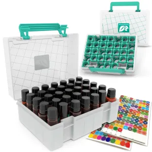 Essential Oil Organizer for 35 Bottles, Hard Shell Storage Case with Shelf Display Lid & Travel Handle, Fits 5ml/10ml/15ml, Roller Bottles – doTERRA, Young Living, Teal