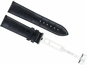 Ewatchparts 20mm Leather Watch Band Strap Deployment Clasp Buckle Compatible With Breguet Watch Black With White Stitching