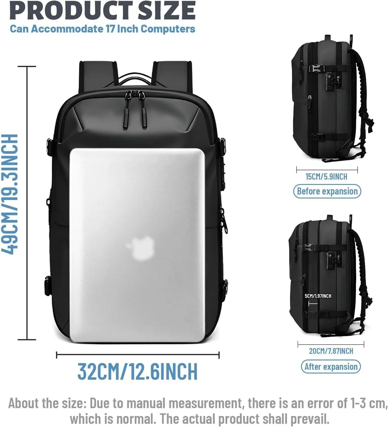 Expandable Backpack Vacuum With Pump,Air-Back Backpack With Vacuum Seal,Anti-Theft Vacuum Compression Travel Backpack,Carry On Backpack For Airplanes,Business Water Resistent Travel Backpack,