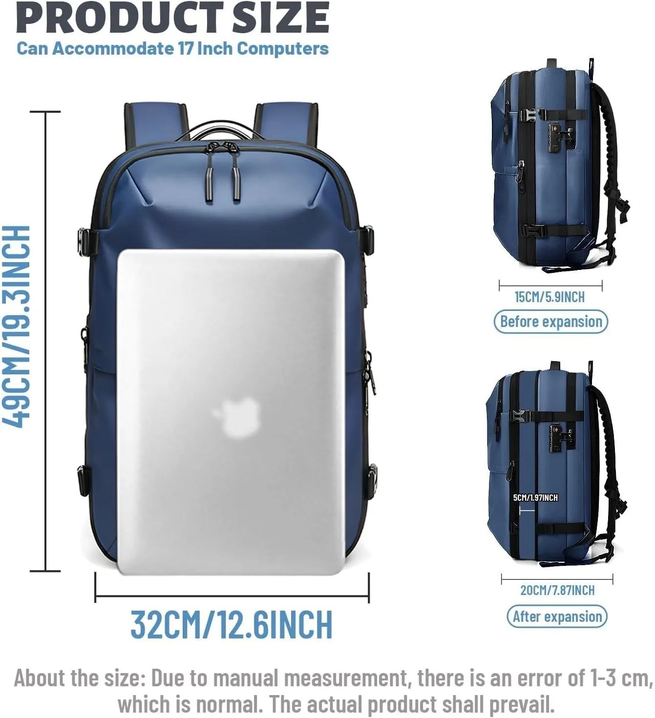 Expandable Backpack Vacuum With Pump,Air-Back Backpack With Vacuum Seal,Anti-Theft Vacuum Compression Travel Backpack,Carry On Backpack For Airplanes,Business Water Resistent Travel Backpack,