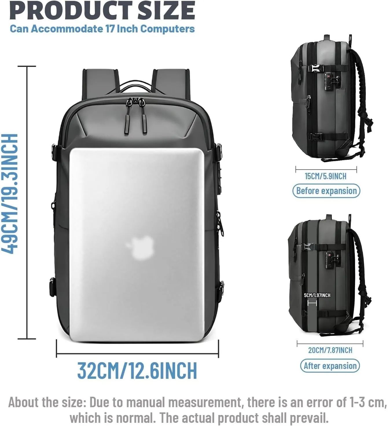 Expandable Backpack Vacuum With Pump,Air-Back Backpack With Vacuum Seal,Anti-Theft Vacuum Compression Travel Backpack,Carry On Backpack For Airplanes,Business Water Resistent Travel Backpack,