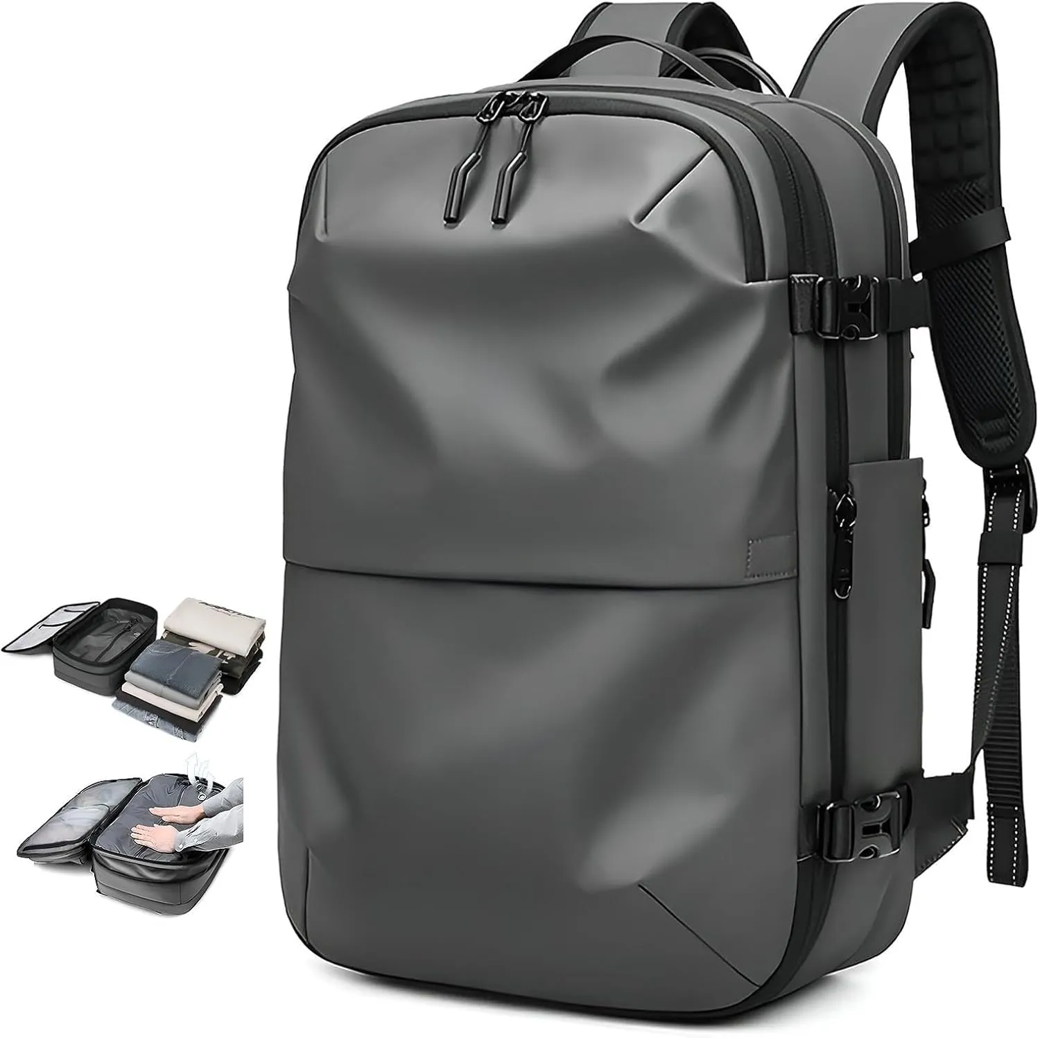 Expandable Backpack Vacuum With Pump,Air-Back Backpack With Vacuum Seal,Anti-Theft Vacuum Compression Travel Backpack,Carry On Backpack For Airplanes,Business Water Resistent Travel Backpack,