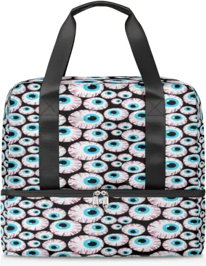 Eyeballs Horror Travel Bag Double Tier Zip Closure Weekender Bag with Leather Handle Waterproof Sports Tote Gym Bag for Swim Beach Gym Yoga