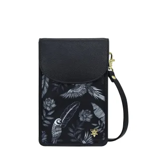 Fabric with Leather Trim Cell Phone Crossbody Wallet - 13005