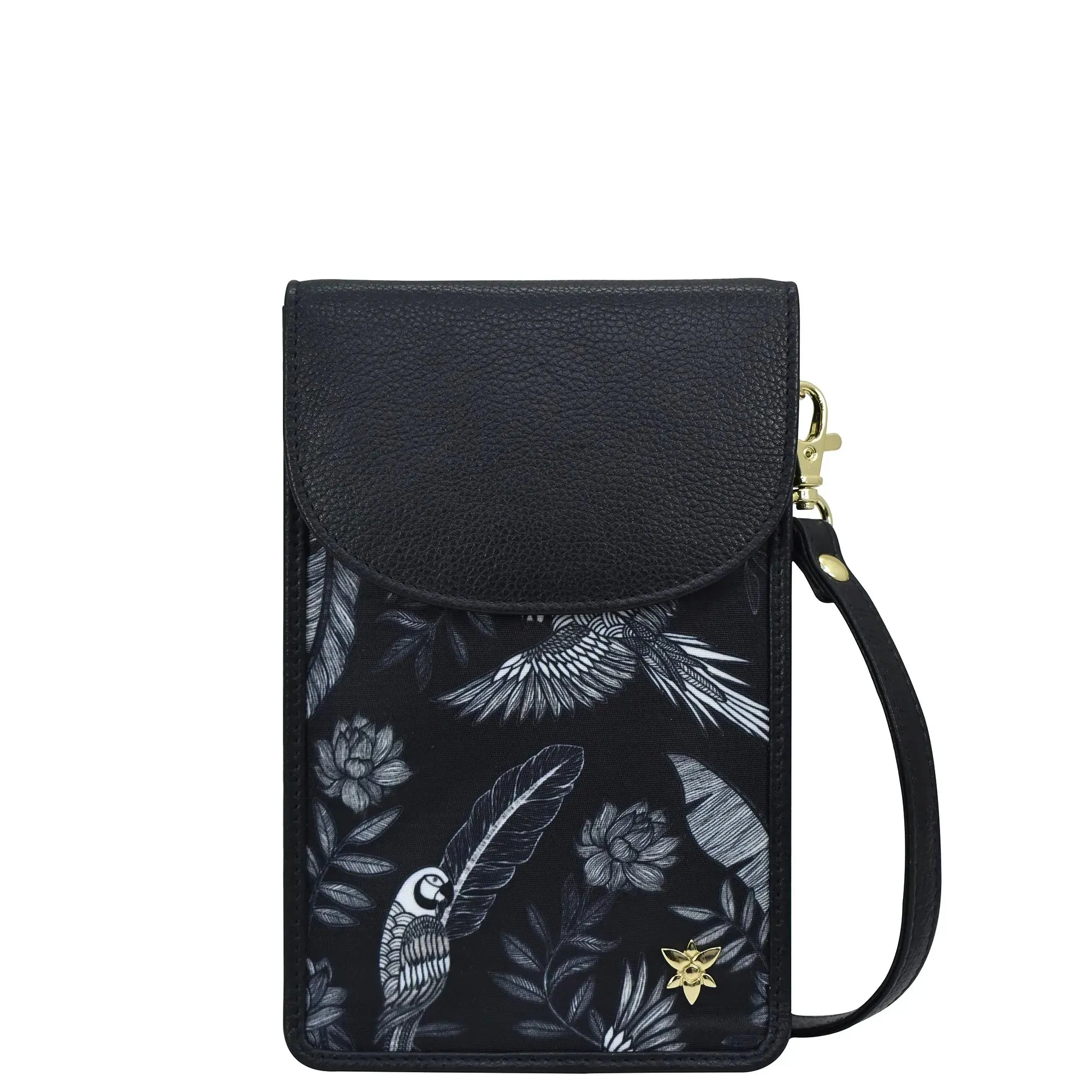 Fabric with Leather Trim Cell Phone Crossbody Wallet - 13005