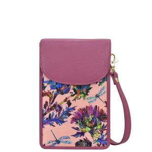 Fabric with Leather Trim Cell Phone Crossbody Wallet - 13005