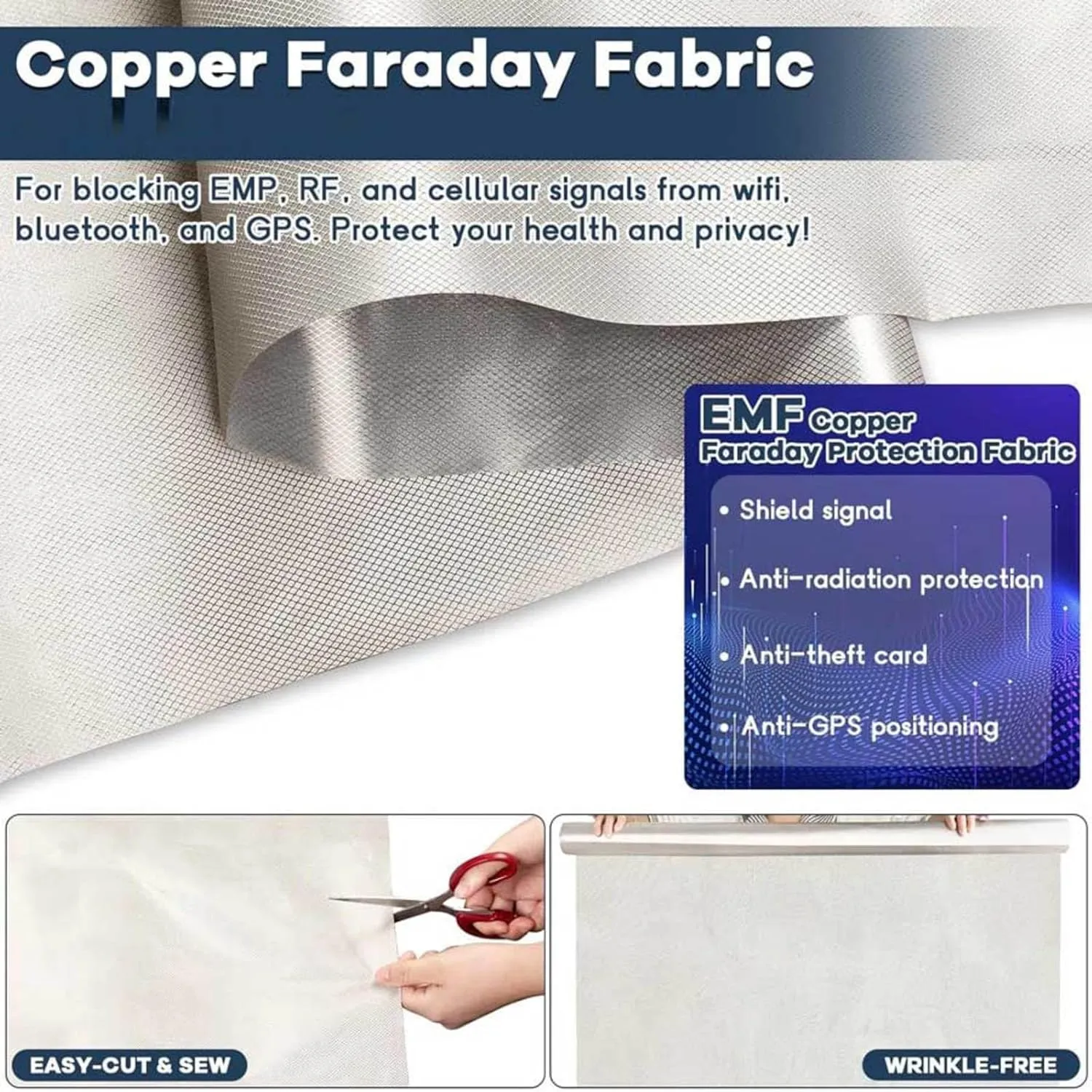 Faraday Fabric Made from Copper and Nickle Faraday Bags EMP Proof Faraday Cage Conductive Shields RF Signals EMP Protection EMF Blocker from WiFi Cell,silver-2x1.1m