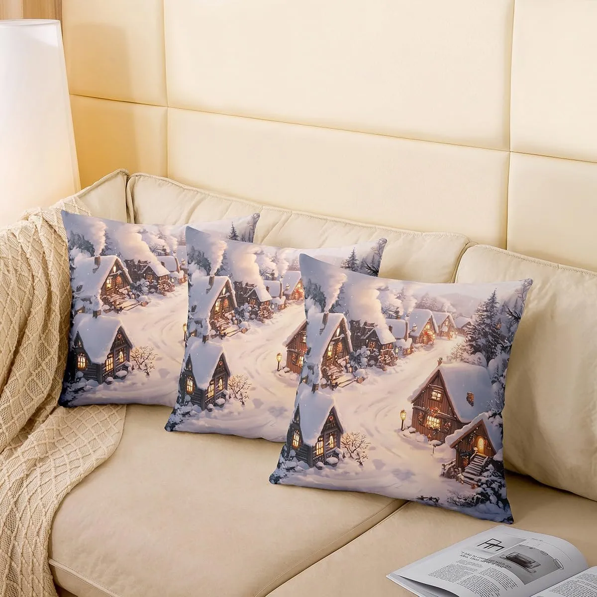 Farmhouse Throw Pillow Covers Winter Theme Christmas Rustic Style Cushion Cases for Kids Teens Adults Retro Wood Cabin Jungle Pine Tree Cushion Covers for Housewarming 18x18 Inch Set of 2