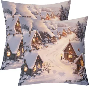 Farmhouse Throw Pillow Covers Winter Theme Christmas Rustic Style Cushion Cases for Kids Teens Adults Retro Wood Cabin Jungle Pine Tree Cushion Covers for Housewarming 18x18 Inch Set of 2