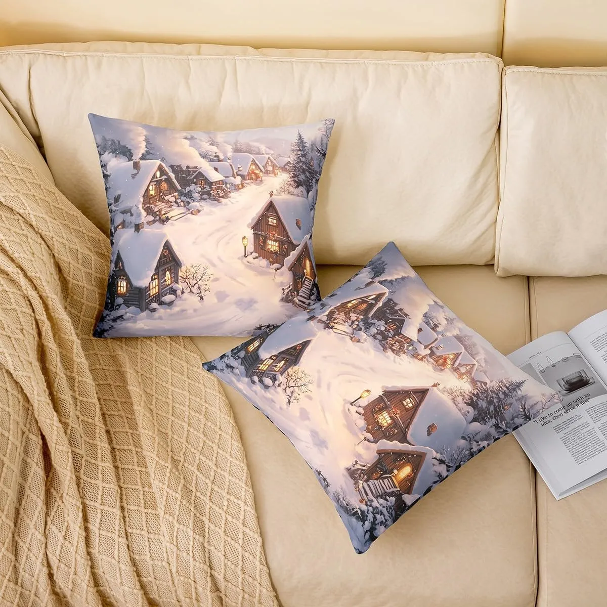 Farmhouse Throw Pillow Covers Winter Theme Christmas Rustic Style Cushion Cases for Kids Teens Adults Retro Wood Cabin Jungle Pine Tree Cushion Covers for Housewarming 18x18 Inch Set of 2
