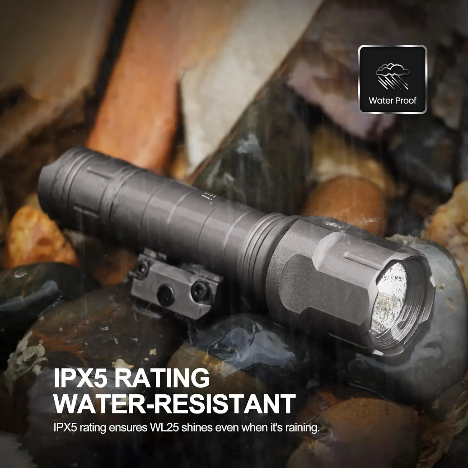 Feyachi WL25 1200 High Lumens Tactical AR Flashlight LED Outdoor Light with Pressure Switch & Fixed Picatinny Rail Mount, 3 Modes - High/Low/Strobe