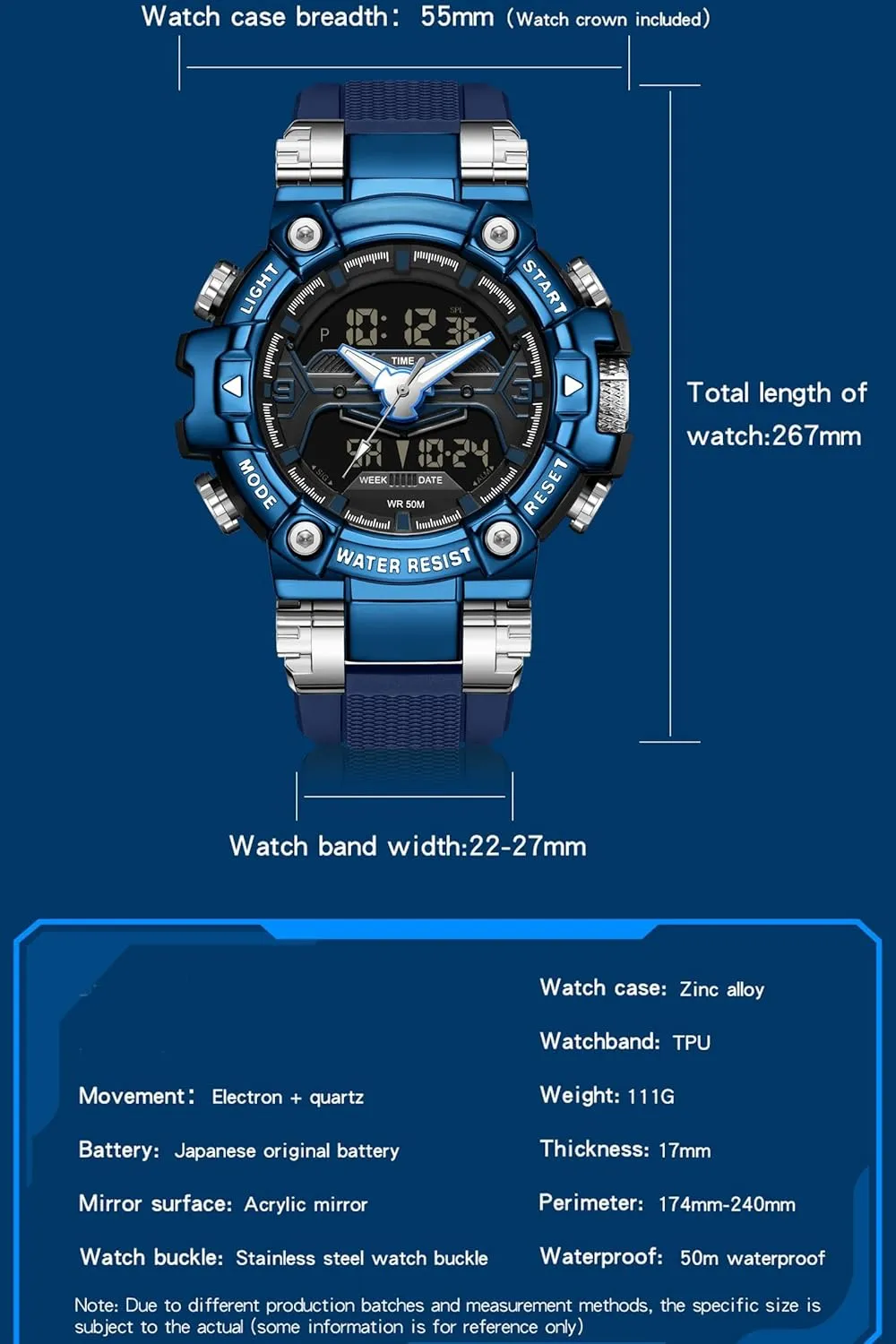 findtime Cool Designer Mens Watches Blue Large Face Mascul Relojes para Hombres Unique Electronics Sports Military Bolder Running Heavy Duty Watch