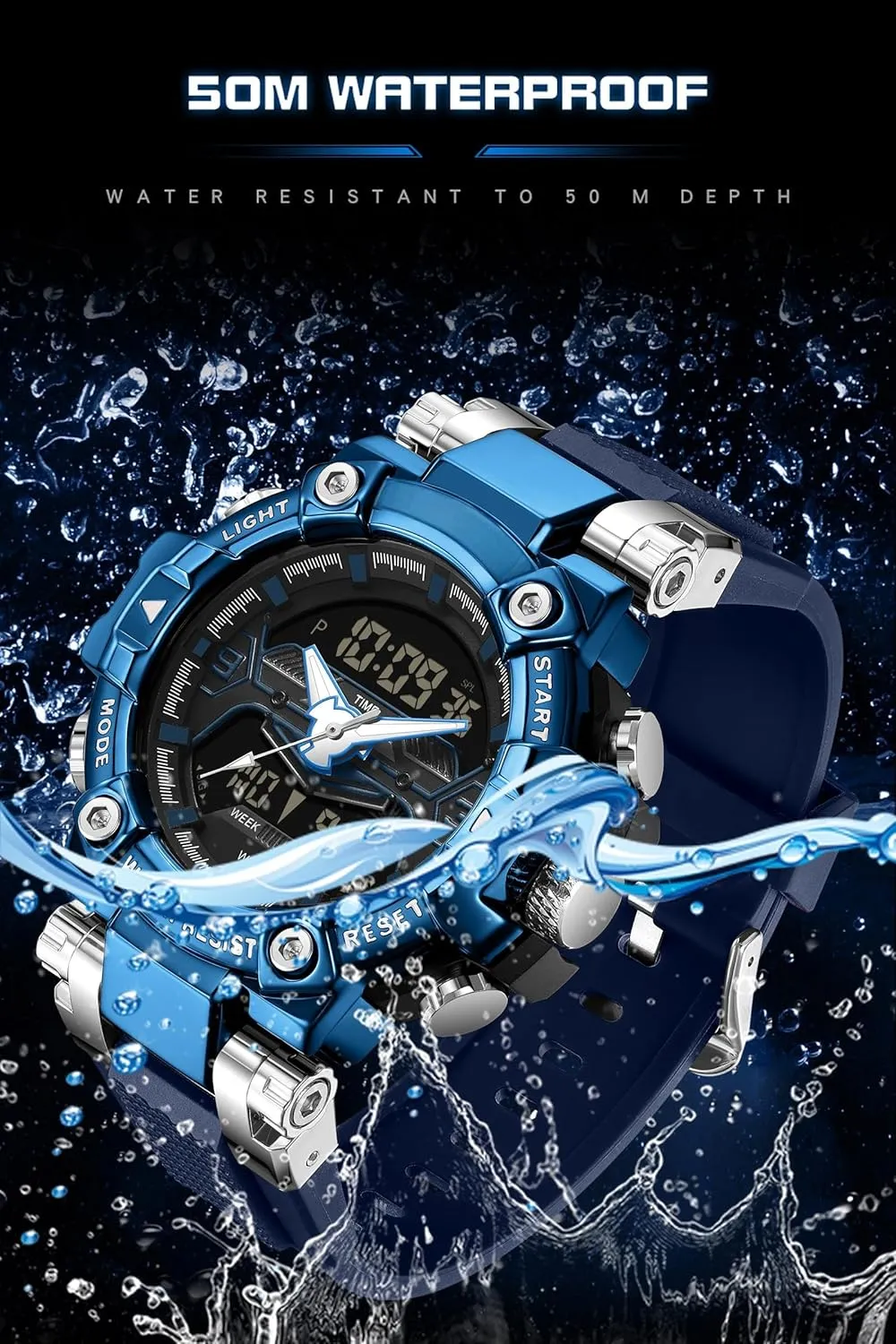 findtime Cool Designer Mens Watches Blue Large Face Mascul Relojes para Hombres Unique Electronics Sports Military Bolder Running Heavy Duty Watch
