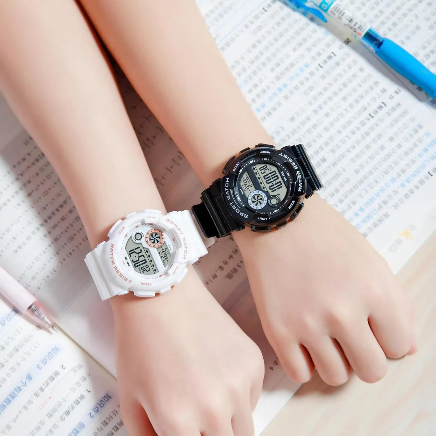 findtime Digital Watch Womens Sport Waterproof White Wrist Watches for Women with Alarm Stopwatch Hourly Chime LED Display 12H/24H Calendar