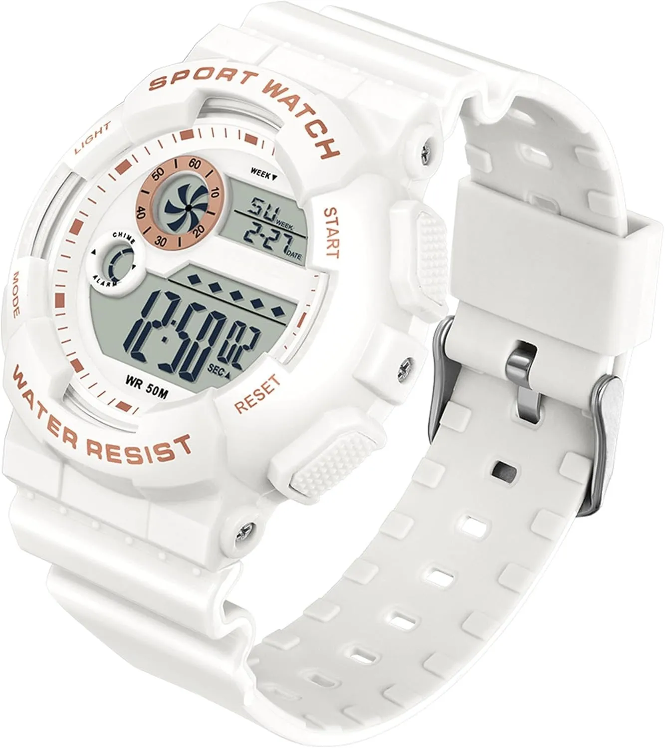 findtime Digital Watch Womens Sport Waterproof White Wrist Watches for Women with Alarm Stopwatch Hourly Chime LED Display 12H/24H Calendar