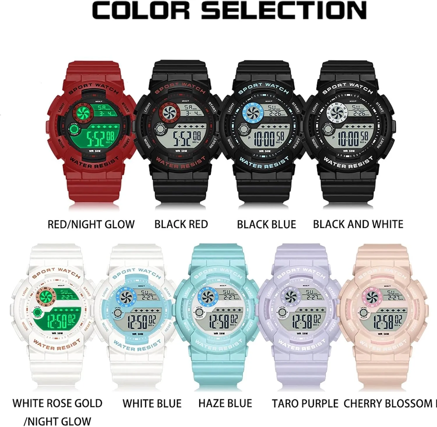 findtime Digital Watch Womens Sport Waterproof White Wrist Watches for Women with Alarm Stopwatch Hourly Chime LED Display 12H/24H Calendar