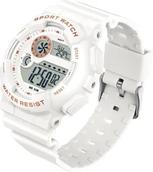 findtime Digital Watch Womens Sport Waterproof White Wrist Watches for Women with Alarm Stopwatch Hourly Chime LED Display 12H/24H Calendar