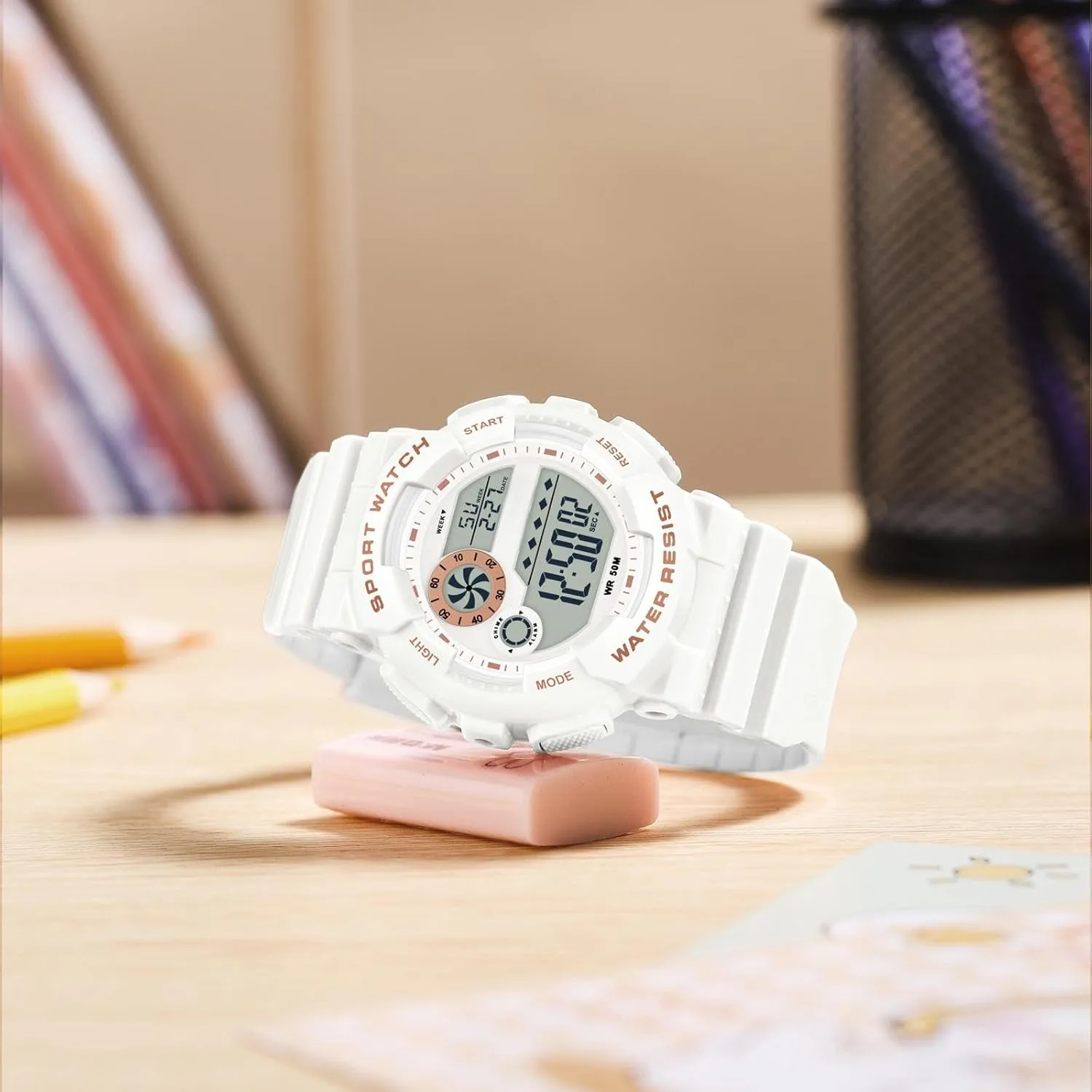 findtime Digital Watch Womens Sport Waterproof White Wrist Watches for Women with Alarm Stopwatch Hourly Chime LED Display 12H/24H Calendar