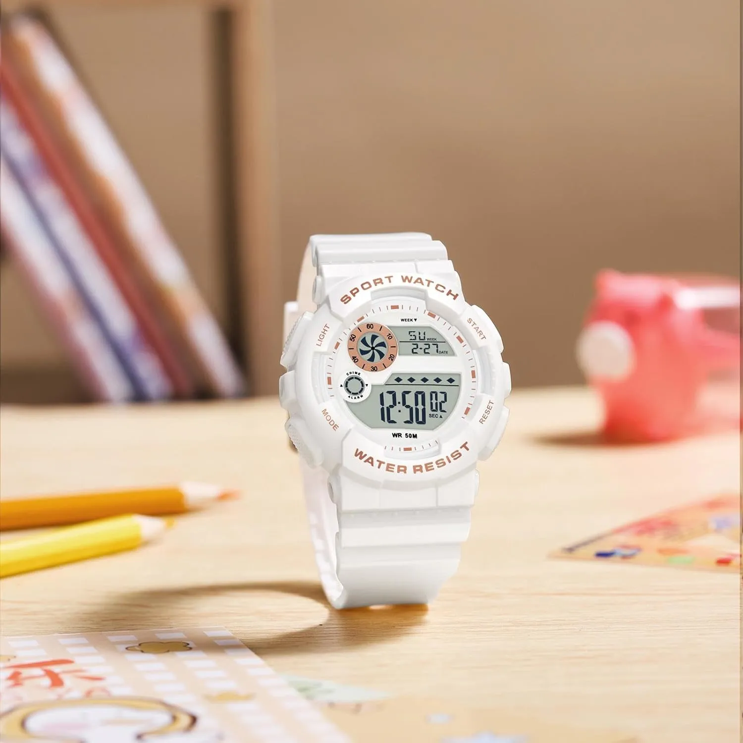 findtime Digital Watch Womens Sport Waterproof White Wrist Watches for Women with Alarm Stopwatch Hourly Chime LED Display 12H/24H Calendar