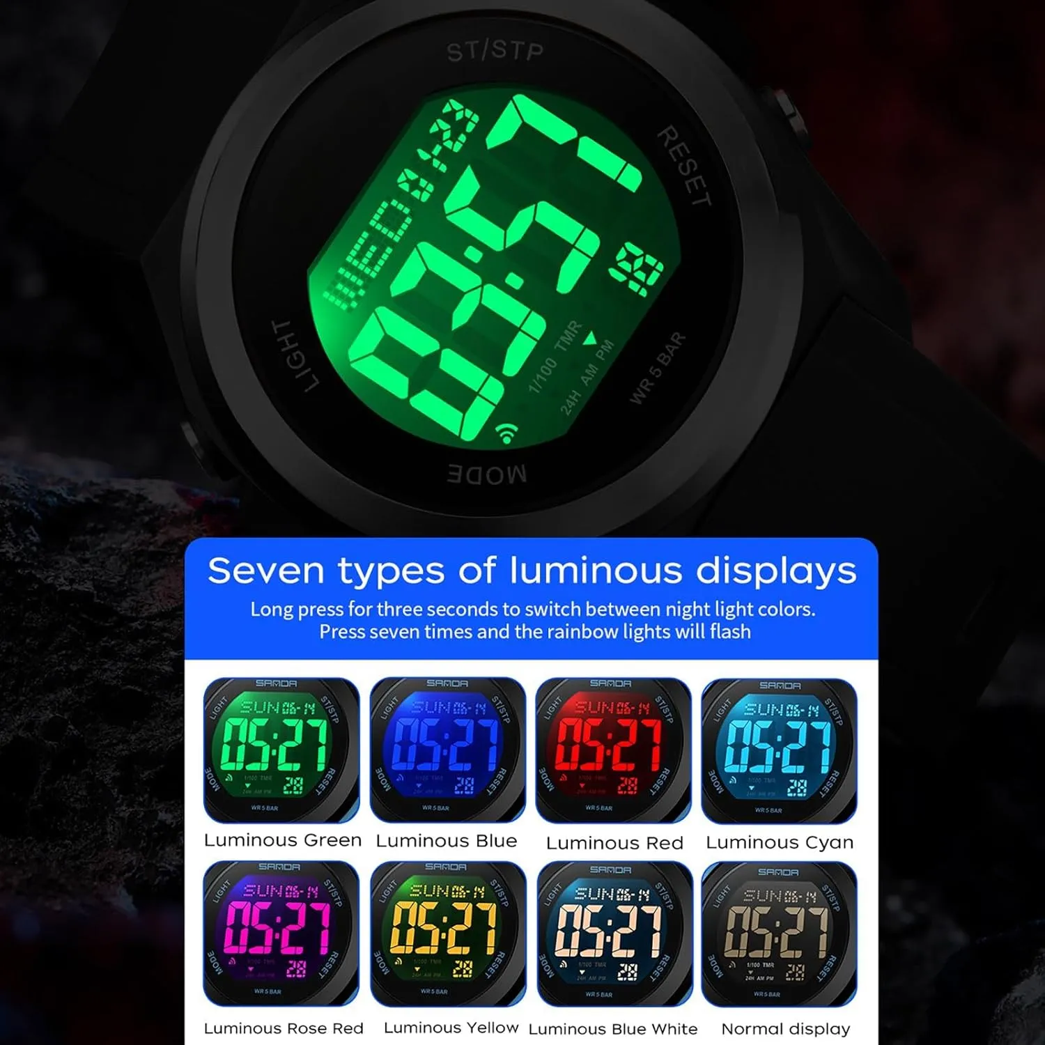 findtime Watches for Women Digital LED Back Light Watch Women with Dual Time Zone Display Countdown Alarm Stopwatch Ultra-Thin Colorful Wristwatch