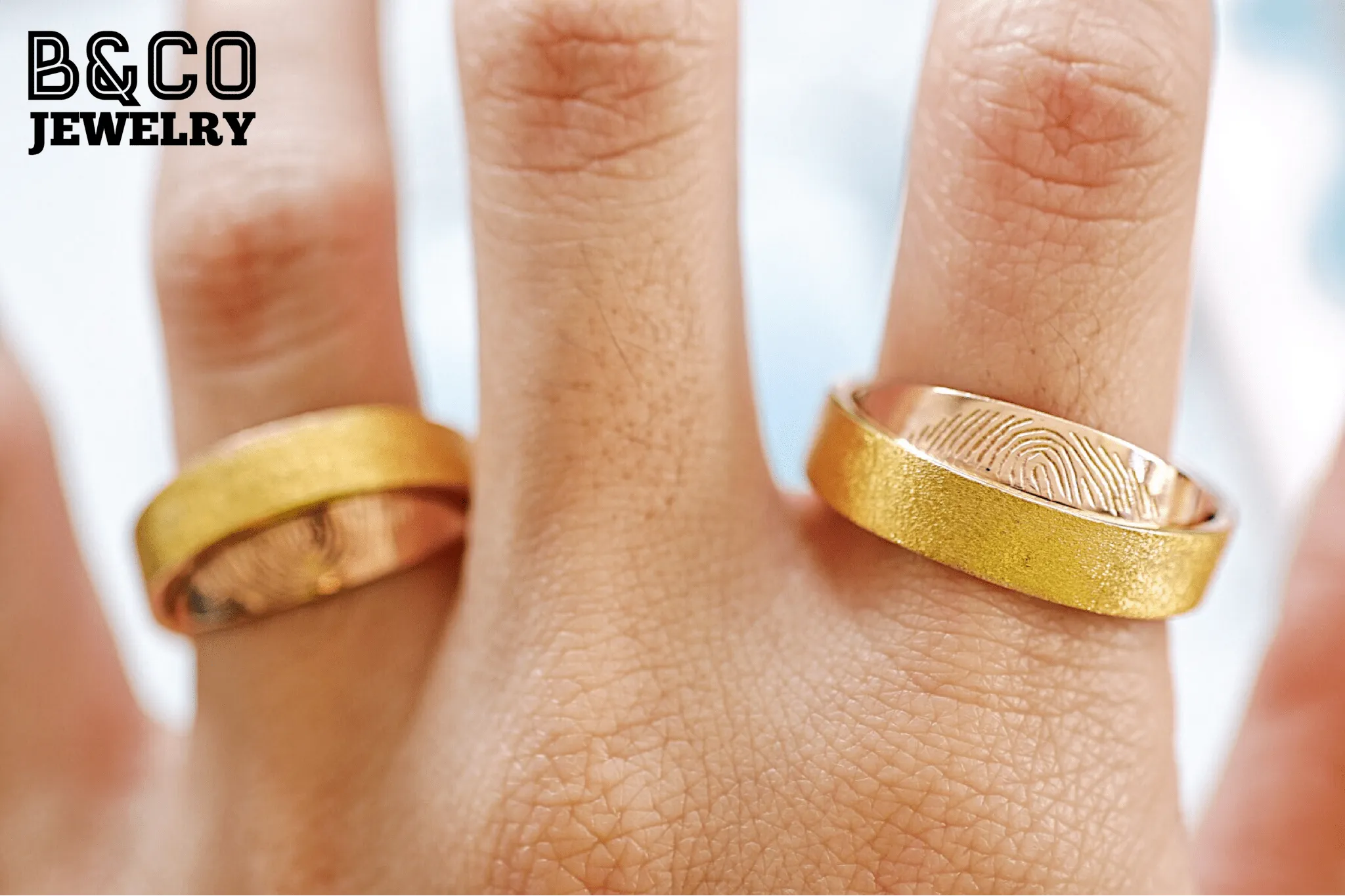 Fingerprint Duo Band Two Tone Wedding Rings