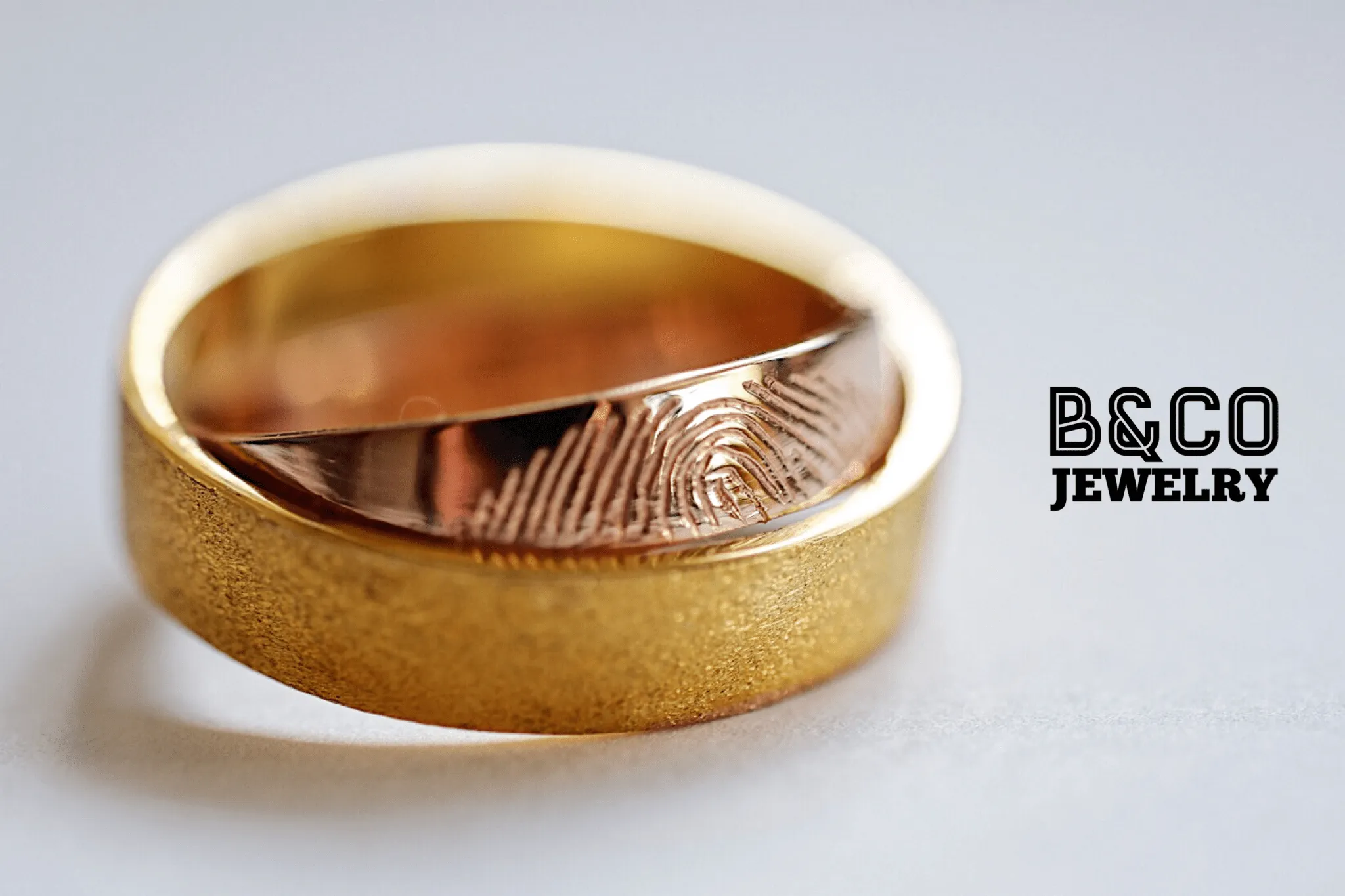 Fingerprint Duo Band Two Tone Wedding Rings